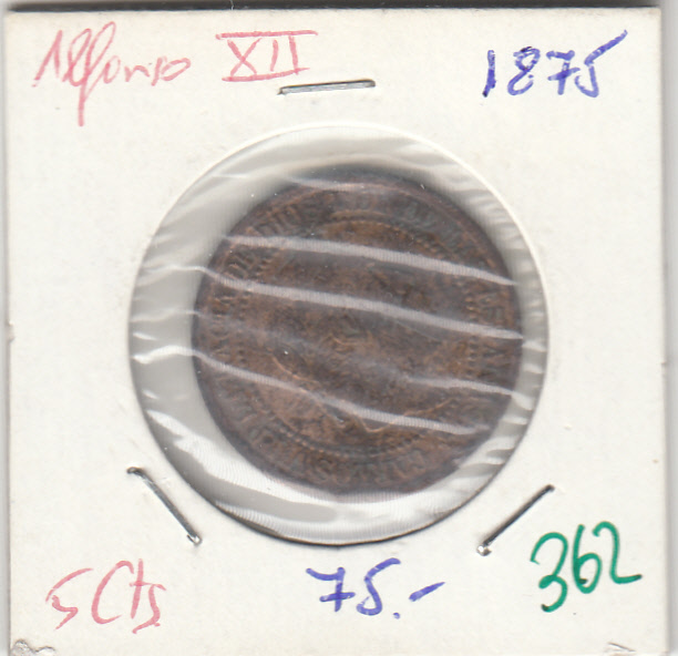 CRE0362 CRE0362 MONEDA ESPAÑA ALFONSO XII 5 CENTIMOS 1875 - Imagen 1