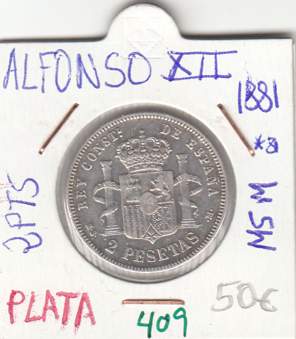 CRE0409 CRE0409 MONEDA ESPAÑA PLATA ALFONSO XII PLATA 2 PESETA 1881 81 MSM - Imagen 1