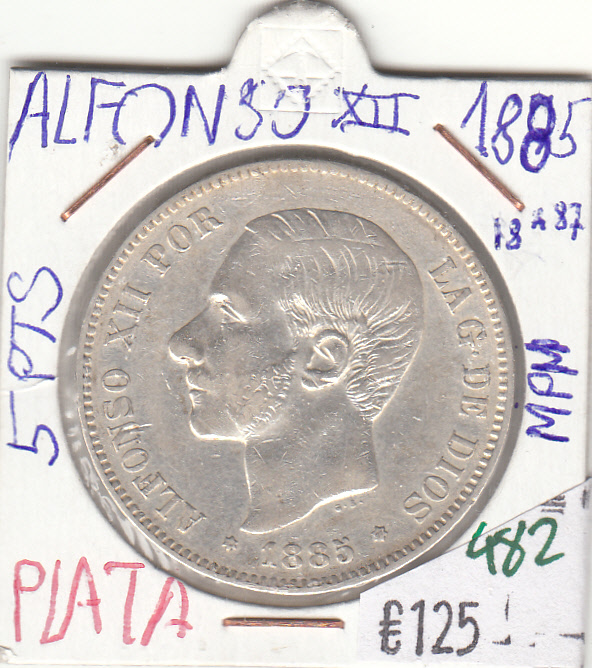 CRE0482 CRE0482 MONEDA ESPAÑA ALFONSO XII PLATA 5 PESETAS 1885 87 MPM - Imagen 1