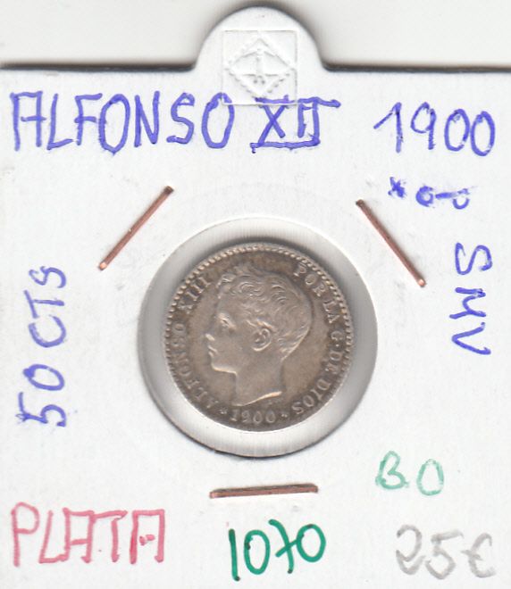 CRE1070 CRE1070 MONEDA ESPAÑA ALFONSO XII 50 CENTIMOS 1900 0-0 SMV PLATA BRILLO ORIGINAL - Imagen 1
