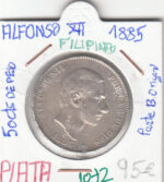 CRE1072 MONEDA  ESPAÑA ALFONSO XII 50 CENTIMOS DE PESO FILIPINAS 1885 PLATA EBC