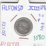 CRE1080 MONEDA  ESPAÑA ALFONSO XIII 50 CTS 1896 9-6 PGV PLATA EBC