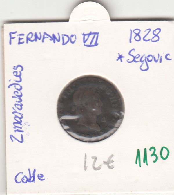 CRE1130 CRE1130 MONEDA ESPAÑA FERNANDO VII 2 MARAVEDIES 1828 SEGOVIA COBRE MC - Imagen 1