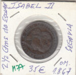CRE1177 MONEDA  ESPAÑA ISABEL II 2,5 CTS DE ESCUDO 1867 OM SEGOVIA MBC