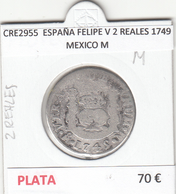 CRE2955 CRE2955 MONEDA ESPAÑA FELIPE V 2 REALES 1749 MEXICO M PLATA - Imagen 1