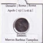 CRE3965 MONEDA ROMANA DENARIO ROMA APOLO 137 A.C. PLATA
