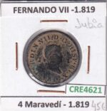CRE4621 MONEDA ESPAÑA FERNANDO VII 4 MARAVEDIS 1819 JUBIA
