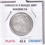 CRE6647 MONEDA ESPAÑA CARLOS IV 2 REALES 1807 MADRID FA PLATA