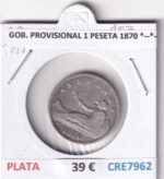 CRE7962 MONEDA ESPAÑA GOB. PROVISIONAL 1 PESETA 1870 *--*-- PLATA