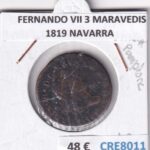 CRE8011 MONEDA ESPAÑA FERNANDO VII 3 MARAVEDIS 1819 NAVARRA