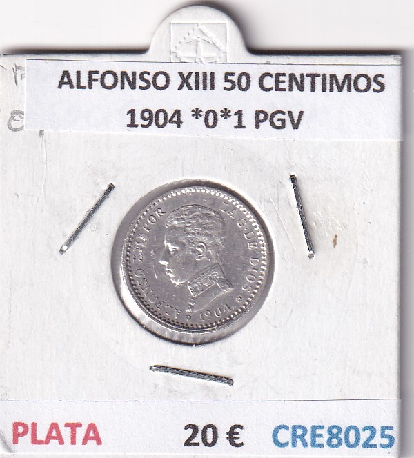CRE8025 CRE8025 MONEDA ESPAÑA ALFONSO XIII 50 CENTIMOS 1904 *0*1 PGV PLATA - Imagen 1