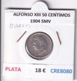 CRE8080 MONEDA ESPAÑA ALFONSO XIII 50 CENTIMOS 1904 SMV PLATA