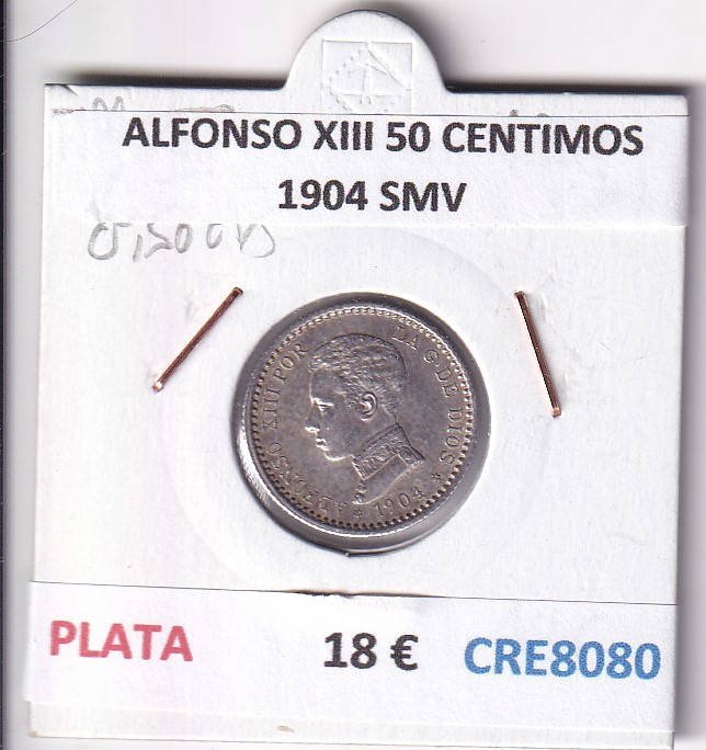 CRE8080 CRE8080 MONEDA ESPAÑA ALFONSO XIII 50 CENTIMOS 1904 SMV PLATA - Imagen 1