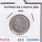 CRE8081 MONEDA ESPAÑA ALFONSO XIII 1 PESETA 1894 PGV PLATA