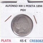 CRE8082 MONEDA ESPAÑA ALFONSO XIII 1 PESETA 1894 PGV PLATA
