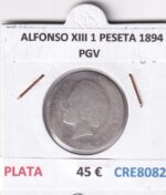 CRE8082 MONEDA ESPAÑA ALFONSO XIII 1 PESETA 1894 PGV PLATA