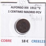 CRE8123 MONEDA ESPAÑA ALFONSO XIII  1912 *2 1 CENTIMO MADRID PCV