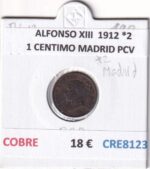CRE8123 MONEDA ESPAÑA ALFONSO XIII  1912 *2 1 CENTIMO MADRID PCV