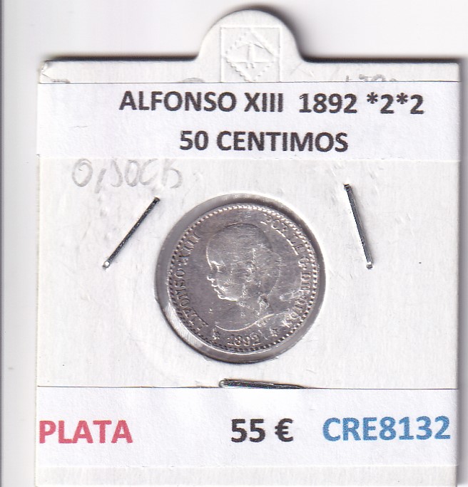CRE8132 CRE8132 MONEDA ESPAÑA ALFONSO XIII 1892 *2*2 50 CENTIMOS PLATA - Imagen 1