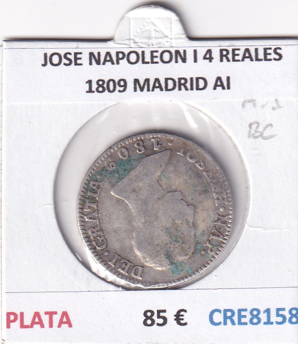 CRE8158 CRE8158 MONEDA ESPAÑA JOSE NAPOLEON I 4 REALES 1809 MADRID AI PLATA - Imagen 1