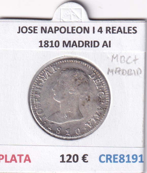 CRE8191 CRE8191 MONEDA ESPAÑA JOSE NAPOLEON I 4 REALES 1810 MADRID AI PLATA - Imagen 1