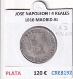 CRE8192 MONEDA ESPAÑA JOSE NAPOLEON I 4 REALES 1810 MADRID AI PLATA
