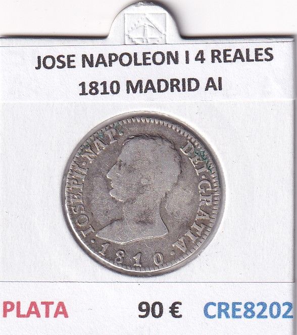 CRE8202 CRE8202 MONEDA ESPAÑA JOSE NAPOLEON I 4 REALES 1810 MADRID AI PLATA - Imagen 1