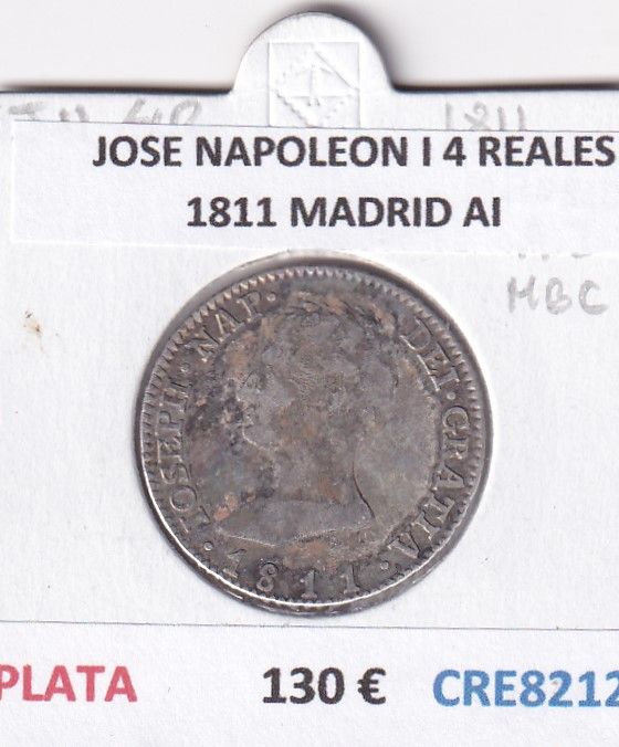 CRE8212 CRE8212 MONEDA ESPAÑA JOSE NAPOLEON I 4 REALES 1811 MADRID AI PLATA - Imagen 1