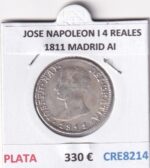 CRE8214 MONEDA ESPAÑA JOSE NAPOLEON I 4 REALES 1811 MADRID AI PLATA