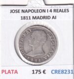 CRE8231 MONEDA ESPAÑA JOSE NAPOLEON I 4 REALES 1811 MADRID AI PLATA