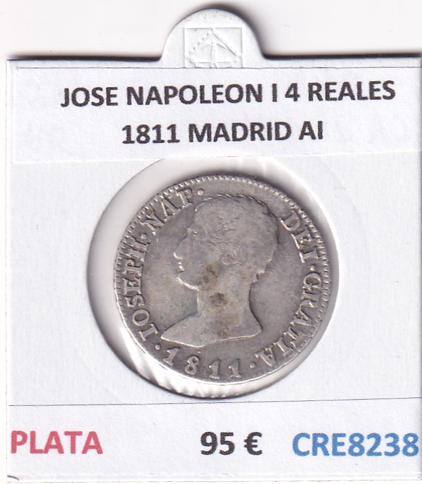CRE8238 CRE8238 MONEDA ESPAÑA JOSE NAPOLEON I 4 REALES 1811 MADRID AI PLATA - Imagen 1