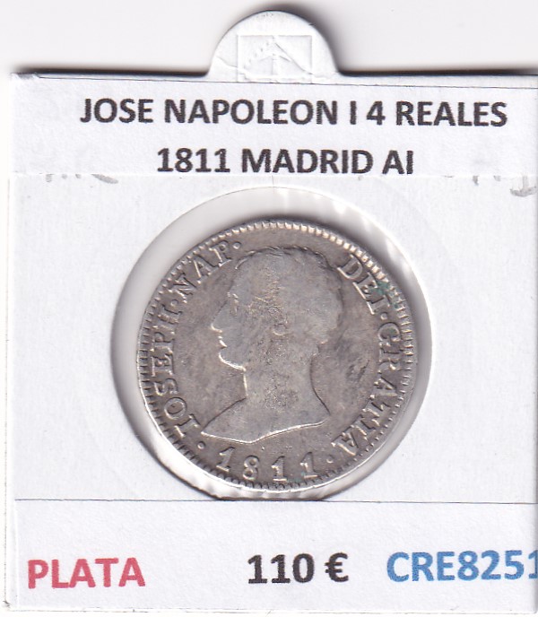 CRE8251 CRE8251 MONEDA ESPAÑA JOSE NAPOLEON I 4 REALES 1811 MADRID AI PLATA - Imagen 1
