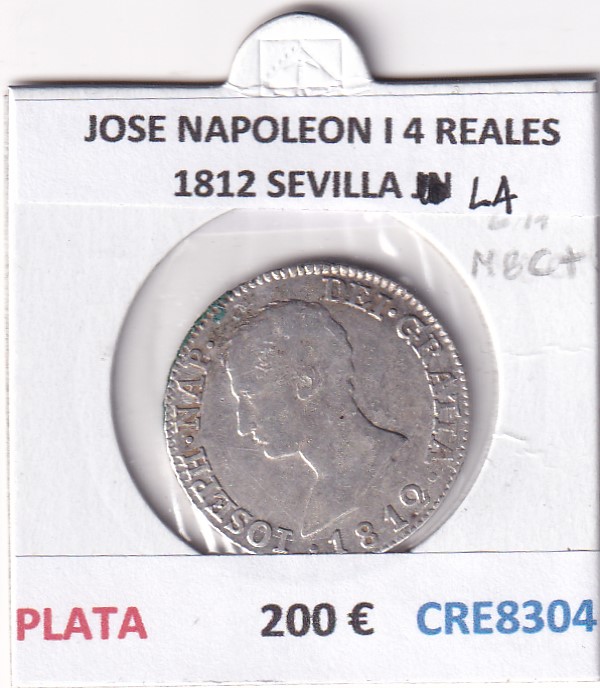 CRE8304 CRE8304 MONEDA ESPAÑA JOSE NAPOLEON I 4 REALES 1812 SEVILLA LA PLATA - Imagen 1