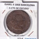 CRE8355 MONEDA ESPAÑA ISABEL II 1868 5 CTS DE ESCUDO BARCELONA