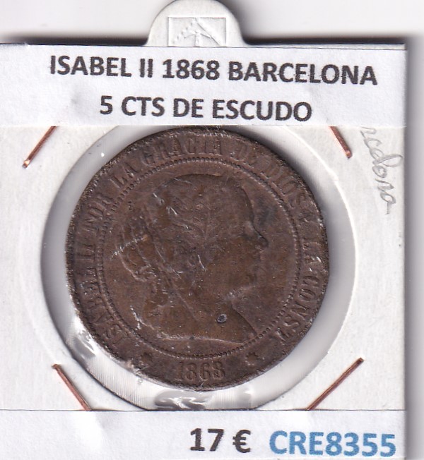 CRE8355 CRE8355 MONEDA ESPAÑA ISABEL II 1868 5 CTS DE ESCUDO BARCELONA - Imagen 1