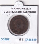 CRE8359 MONEDA ESPAÑA ALFONSO XII 1878 5 CENTIMOS OM BARCELONA COBRE