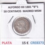 CRE8373 MONEDA ESPAÑA ALFONSO XII 1881 *8*1 50 CENTIMOS  MADRID MSM