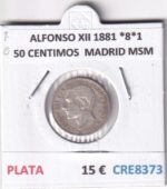 CRE8373 MONEDA ESPAÑA ALFONSO XII 1881 *8*1 50 CENTIMOS  MADRID MSM