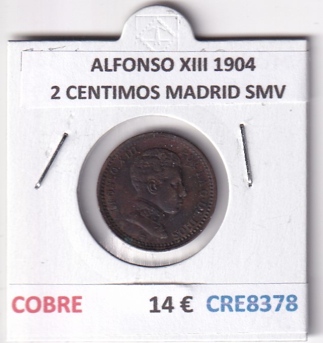 CRE8378 CRE8378 MONEDA ESPAÑA ALFONSO XIII 1904 2 CENTIMOS MADRID SMV COBRE - Imagen 1