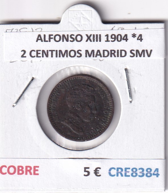 CRE8384 CRE8384 MONEDA ESPAÑA ALFONSO XIII 1904 *4 2 CENTIMOS MADRID SMV COBRE - Imagen 1