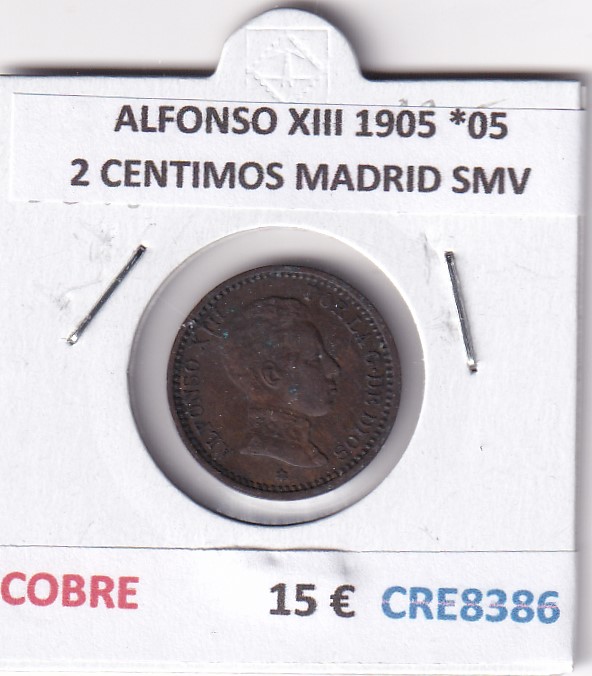 CRE8386 CRE8386 MONEDA ESPAÑA ALFONSO XIII 1905 *05 2 CENTIMOS MADRID SMV COBRE - Imagen 1