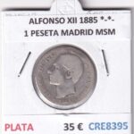 CRE8395 MONEDA ESPAÑA ALFONSO XII 1885 *-*- 1 PESETA MADRID MSM PLATA