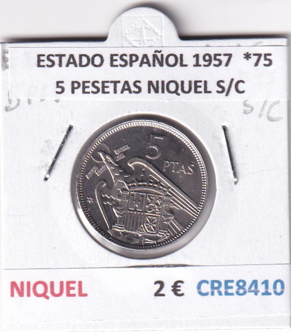 CRE8410 CRE8410 MONEDA ESTADO ESPAÑOL 1957 *75 5 PESETAS NIQUEL S/C - Imagen 1
