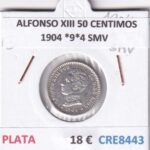 CRE8443 MONEDA ESPAÑA ALFONSO XIII 50 CENTIMOS 1904 *9*4 SMV PLATA