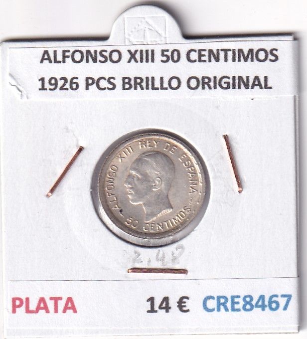 CRE8467 CRE8467 MONEDA ESPAÑA ALFONSO XIII 50 CENTIMOS 1926 PCS BRILLO ORIGINAL - Imagen 1