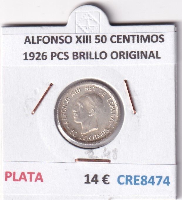 CRE8474 CRE8474 MONEDA ESPAÑA ALFONSO XIII 50 CENTIMOS 1926 PCS BRILLO ORIGINAL - Imagen 1