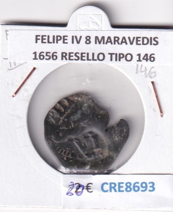 CRE8693 CRE8693 MONEDA ESPAÑA FELIPE IV 8 MARAVEDIS 1656 RESELLO TIPO 146 - Imagen 1