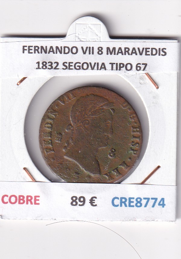 CRE8774 CRE8774 MONEDA ESPAÑA FERNANDO VII 8 MARAVEDIS 1832 SEGOVIA TIPO 67 COBRE - Imagen 1