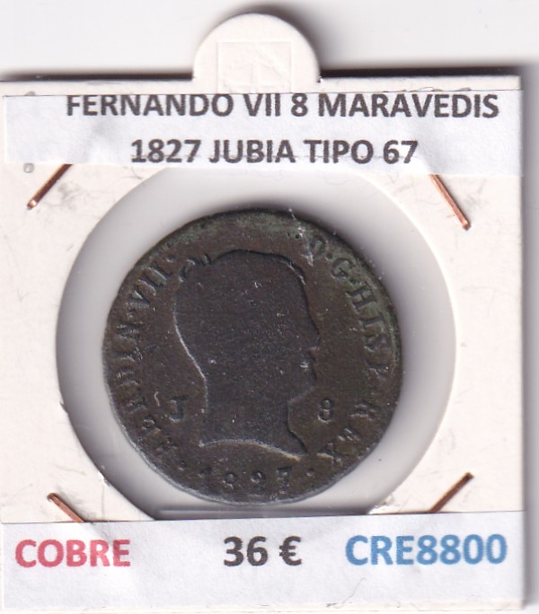 CRE8800 CRE8800 MONEDA ESPAÑA FERNANDO VII 8 MARAVEDIS 1827 JUBIA TIPO 67 COBRE - Imagen 1