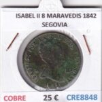 CRE8848 MONEDA ESPAÑA ISABEL II 8 MARAVEDIS 1842 SEGOVIA COBRE